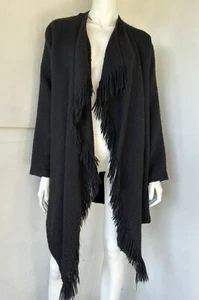 Ulla Johnson Black open front Sweater Fringe Poncho Cardigan Sweater M/L - Picture 1 of 4