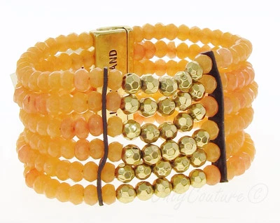 Lucky Brand Gold Tone & Peach Carnelian Bead Wide Bracelet NWT $69 - Image 1 of 4