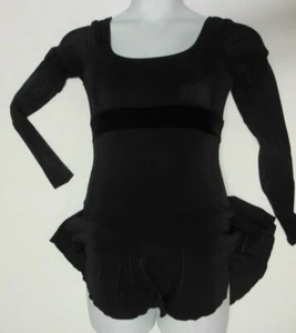 Neu mit Etikett Langarm schwarz Skate Tanz Kleid Medium Erwachsene Schleife Slinky Samtbesatz - Bild 1 von 7