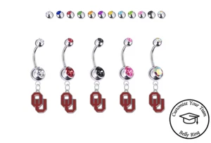 Oklahoma Sooners Silver Belly Button Navel Ring - Customize Gem Color - NEW - Picture 1 of 6