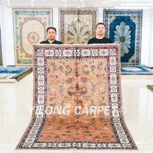 5x8ft Pink Handmade Silk Area Rug Kashimir Hand Knotted Family Carpet LZ239C - Picture 1 of 10