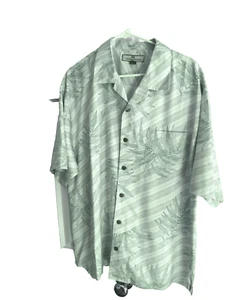 Tommy Bahama L 100% Seide Hawaii Palmblätter/Streifen Kurzarm Hemd grün - Bild 1 von 4