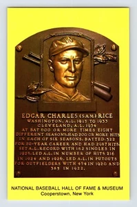 Postcard Baseball Edgar Sam Rice Hall Fame Plaque 1990s Unposted Chrome - Picture 1 of 2