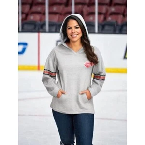 NWT NHL Detroit Red Wings Women's Medium Gray V-Neck Pullover Hoodie Jacket - Picture 1 of 5