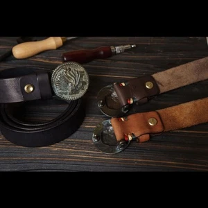 Brass Buckle Hand Crafted Genuine Leather Belt for Casual Trendy Style 35mm - Picture 1 of 9