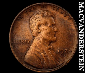 1924-D Lincoln Wheat Cent - seltener Halbschlüssel besseres Datum keine Reserve #D4650 - Bild 1 von 2