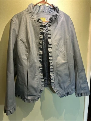 PULP Slate Faux Leather Ruffle Cottagecore Academia Jacket Blazer M Fabulous - Image 1 of 4
