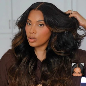 Bye Bye Knots Wig 7x5 Glueless Lace Black to Chestnut Brown Ombre Loose Wave ... - Picture 1 of 9