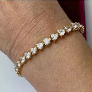 9Ct Heart Cut Simulated Diamond Women's Tennis Bracelet 14K Yellow Gold Plated - Picture 1 of 12