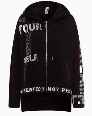 TREDY NEUE MODE GLITZER LETTERING JACKE Gr. 3 XXL 44 46 48 50 Schwarz  - Bild 1 von 4