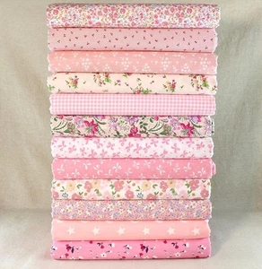 12 Assorted Pink Cotton Fabric 10" Squares Precut Quilting Sewing Patchwork - Picture 1 of 6
