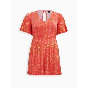 TORRID Mujer Plus 5 Coral Amarillo Ikat Estudio Tejido Cintura Elástica Mameluco Bolsillos - Imagen 1 de 18