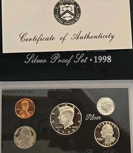 1998 S US Silver Proof Set USA Mint Coins W/ Box & COA - Picture 1 of 4