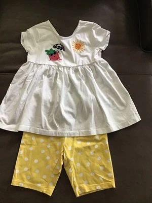 Hanna Andersson 黄色圆点自行车短裤和娃娃上衣,尺寸 6/7 — 第 1/4 张图片