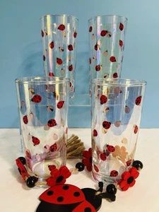 VTG Lovely Set Of 4 Rare Lady Bug Iridescent Tumbler Glasses~Very Nice Condition - Picture 1 of 9