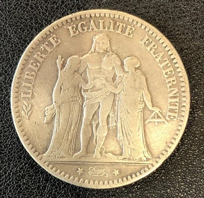 1875-A France 5 Five Francs World SILVER Coin HURCULES! - Image 1 of 2