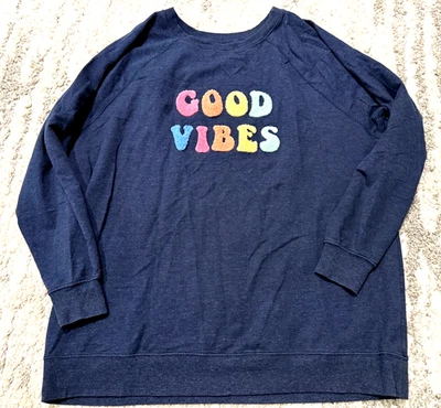Sudadera Wildfox Gráfica Good Vibes Calce Relajado Talla XXL Azul Terry Francés Foto 1 de 3
