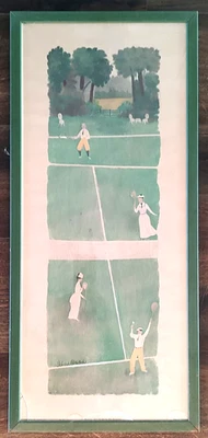 Tenis dobles mixtos Richard Ric Howard 1973 estampado vintage enmarcado 28" Foto 1 de 4