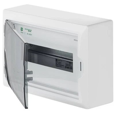 IP40 Aufputzgehäuse für Hutschienen-Geräte 10/12TE, weiß, Tür und N//PE-Klemmen - Bild 1 von 4