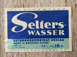 Etiketten, Selters Wasser, Getränkekombinat Dessau Werk III Brauerei Zahna - Bild 1 von 2