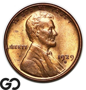 1929-S Lincoln Cent Wheat Penny, Red Brown, Beautiful Superb Gem BU++ RB - Picture 1 of 3