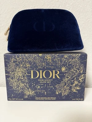 DIOR Beauty CD 徽标优雅蓝色天鹅绒手包化妆袋新品 — 第 1/4 张图片