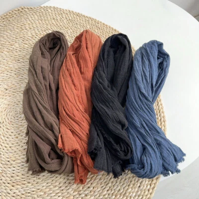 Cachecol masculino 100% algodão natural enrugado respirável xale de inverno lenços unissex - Imagem 1 de 4