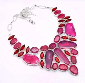 Value Priced Pink Solar Agate Garnet Handmade Big Necklace Jewelry 118 Gms - Picture 1 of 2