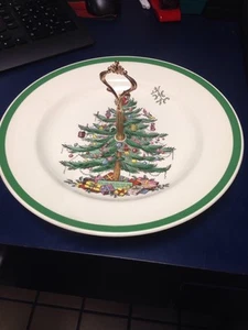 Spode Christmas Tree 10.5" Tidbit Relish Tray Plate W Handle England 53324D Best - Picture 1 of 12