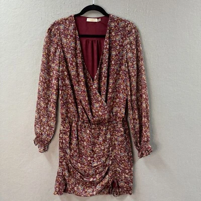 Ramy Brook Silk Dress Womens XS Long Sleeves Floral Mini Cinched Skirt - Image 1 of 4