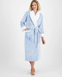 Charter Club Women's Long Plush Fleece-Trim Robe Blue Size M/L 00751 - Picture 1 of 3
