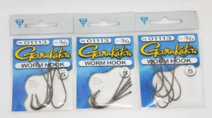 3 PACKS OF GAMAKATSU WORM HOOKS - SIZE 3/0 5PCS (01113) - Picture 1 of 1
