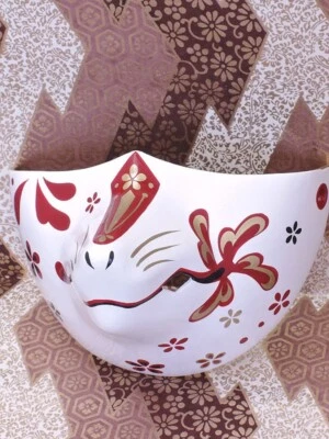 Komendo Shirogane Half Face Hand Painted Kitsune Mask Fox White Paper Japan New - Image 1 of 4