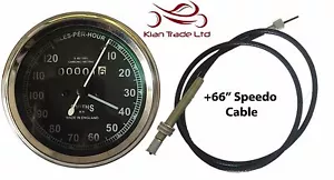 REPLICA SMITHS BLACK FACE SPEEDOMETER 10-120MPH + 70" SPEEDO CABLE - Picture 1 of 4