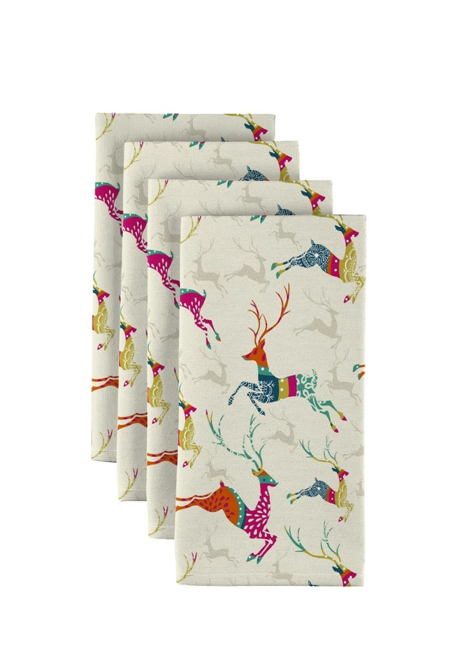 FABRIC TEXTILE PRODUCTS, INC. Prancing Reindeer 18" x 18" Napkins 1 Dozen