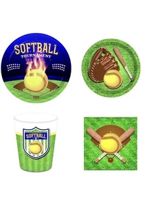 SOFTBOL Deportes Cumpleaños Fiesta Kit 16 Invitados Platos Servilletas Tazas Pajitas 113 piezas - Imagen 1 de 8