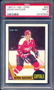 1987-88 OPC O PEE CHEE NHL #68 Kevin Hatcher Rookie PSA 9 MINT Capitals RC Card - Picture 1 of 2