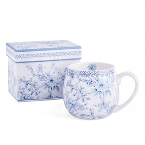 Blaue Blumen Bone China Becher Porzellantasse Kaffee Tee Becher blau weiß Becher 14,5 oz - Bild 1 von 7