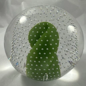Blenko ? Twisted Green "Blob" Art Glass Paperweight Precise Controlled Bubbles - Picture 1 of 5