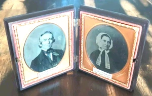 Ambrotype Identified Couple 1/6 Plate Faithful Hound Union Case New York Estate - Picture 1 of 10