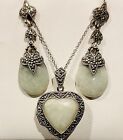 Beautiful Jade Heart Set From Macy?S & Co. Fine Jewelry Set In 925 Silver New!