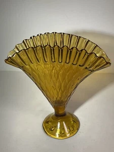 Vintage Bernstein goldfarben mundgeblasen Kunst Glas Korb 8" Vase mit gerafftem Rand - Bild 1 von 24