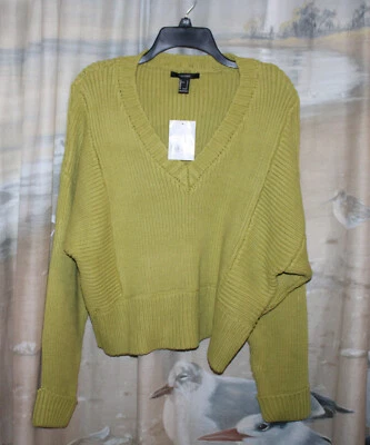 Suéter curto da moda (B-A) Forever 21® verde pesado malha gola V - Tamanho G - Imagem 1 de 4