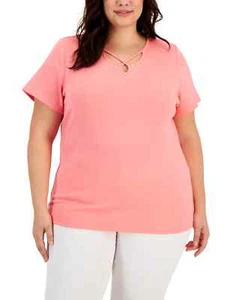 /LX029/Karen Scott Plus maglia cotone impreziosito fragola PInk taglia 1X - Foto 1 di 1