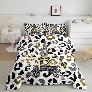 Feelyou Eiffel Tower Comforter Set Leopard Print Bedding Set for Kids Boys Gi... - Picture 1 of 7