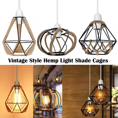 ELECTRICALSONE Ceiling Light Shade Geometric Pendant Hemp Lampshade Industrial Cage Vintage