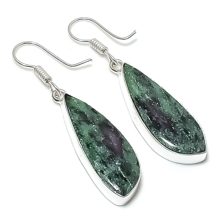 Ruby Zoisite Gemstone Handmade 925 Starling Silver Jewelry Earring Size 2.1" - Image 1 of 1