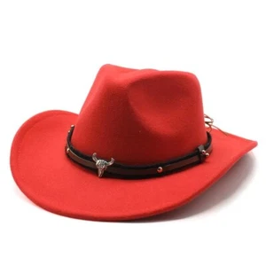 Red Western Cowboy Hat – Cowboy Cowgirl Rodeo Style with Bull Skull Accent - Picture 1 of 9