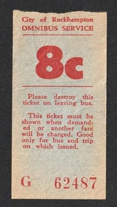 BILLETE DE AUTOBÚS VINTAGE AÑOS 60 CIUDAD DE ROCKHAMPTON OMNIBUS SERVICE NORTH QUEENSLAND 8c - Imagen 1 de 1
