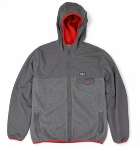 Patagonia Shelled Synchilla Snap T Hoody Mens Large Gray Red Full Zip Fleece - Picture 1 of 12